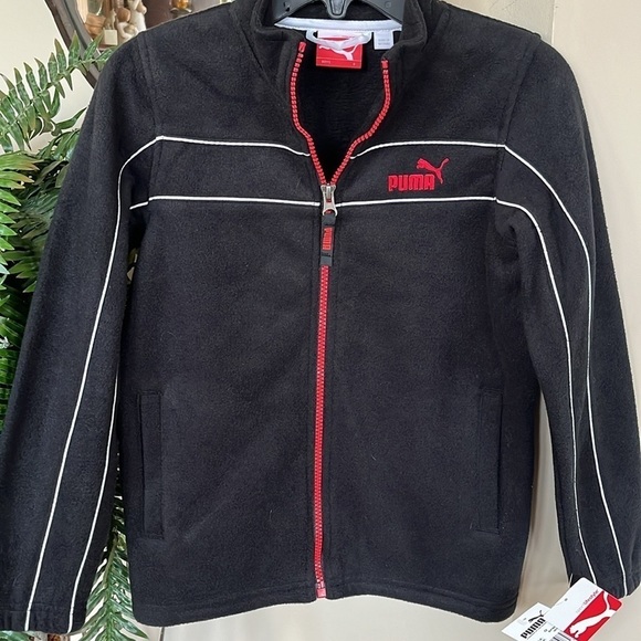 Brand New Puma Black Zip Up Fleece Jacket Embroidered Red Logo Sporty Athletic - Picture 2 of 16